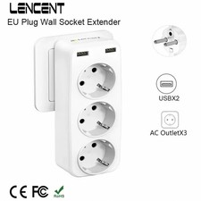 US Plug 3-Outlet 2 USB Wall Socket Extender, 100-250V, 4000W Max