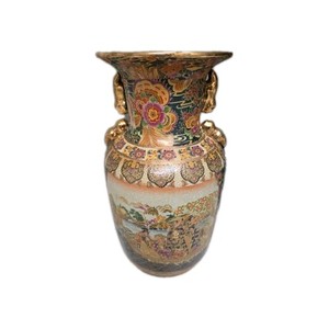 Satsuma Vase Geishas Gilted Gold Dogs Of Foo Handles 14x8 Hand Painted Antique 