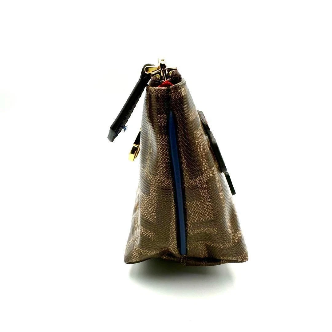 Portafoglio Fendi Fira Zucka portamonete mini marsupio tela rivestita marrone