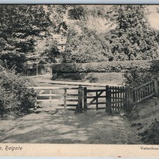c1910s Reigate, UK Park Gate Postcard Wood Fence Path Estate House Manor A43
