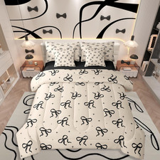 Coquette Bow Bedding Set 7-Piece Queen Size Comforter Sheets for Girls