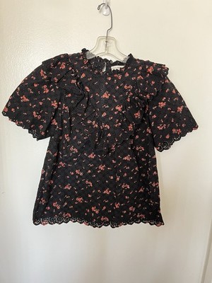 Ulla Johnson Choux Blouse in Noir floral Sz 6 Peasant Bohemian Designer