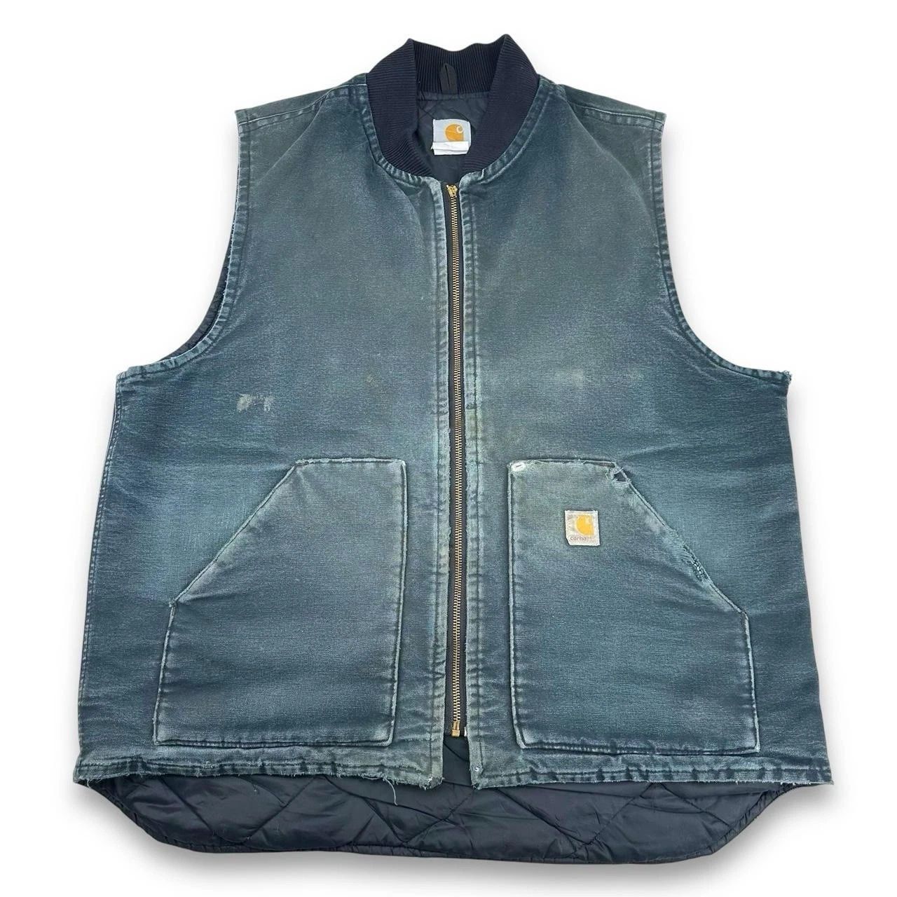 Vintage Carhartt Canvas Work Vest / Gilet, Faded Black/Green, Fits XL (CB54)