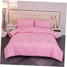 Pink Comforter Set Marbling Silver Glitter Bedding Set, 3Pcs Queen Marble Pink
