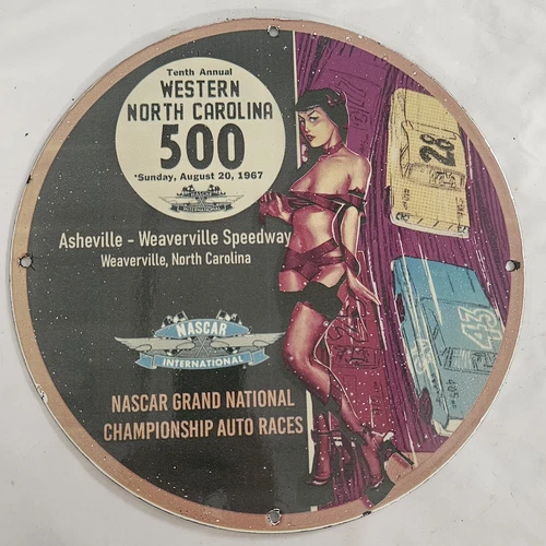 Vintage NASCAR Porcelain Sign Featuring 1967 Western North Carolina 500 Race