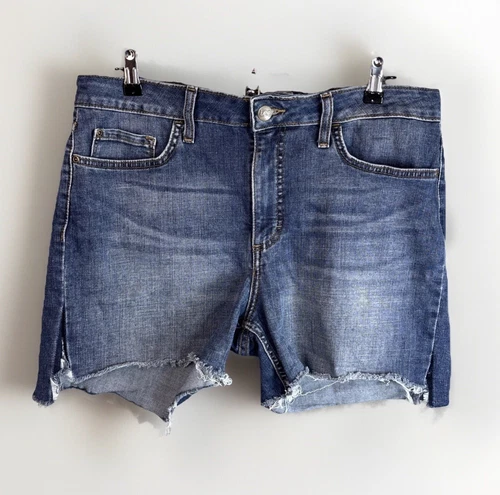 Lee Women Cut Off Denim Shorts 16 34x4Mid Rise Raw Hem Whiskered Med Wash VTG - Picture 1 of 15
