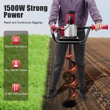 1500W Electric Post Hole Digger &ndash; 200RPM Motor with 2 Drill Bits & Extension Rod