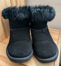 UGG Australia Women's Boot 8 US 39 EU Black Suede & Rabbit Fur Trim Booties