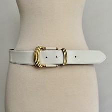 Cipriani Vintage 80s 90s White Glazed Leather Gold Buckle Sz Large Belt 8179