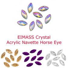 50 x Acrylic Flat Back Horse Eye Navette Shape, EIMASS® Acrylic Rhinestones Gems