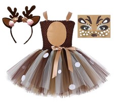 Tutu Dreams Kids Girls 1-10Y Reindeer Costume with Headband Face Sticker
