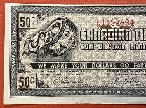 50c Miscut /Variety Cat In Station Note Canadian Tire Money M7 - Afbeelding 3 van 11