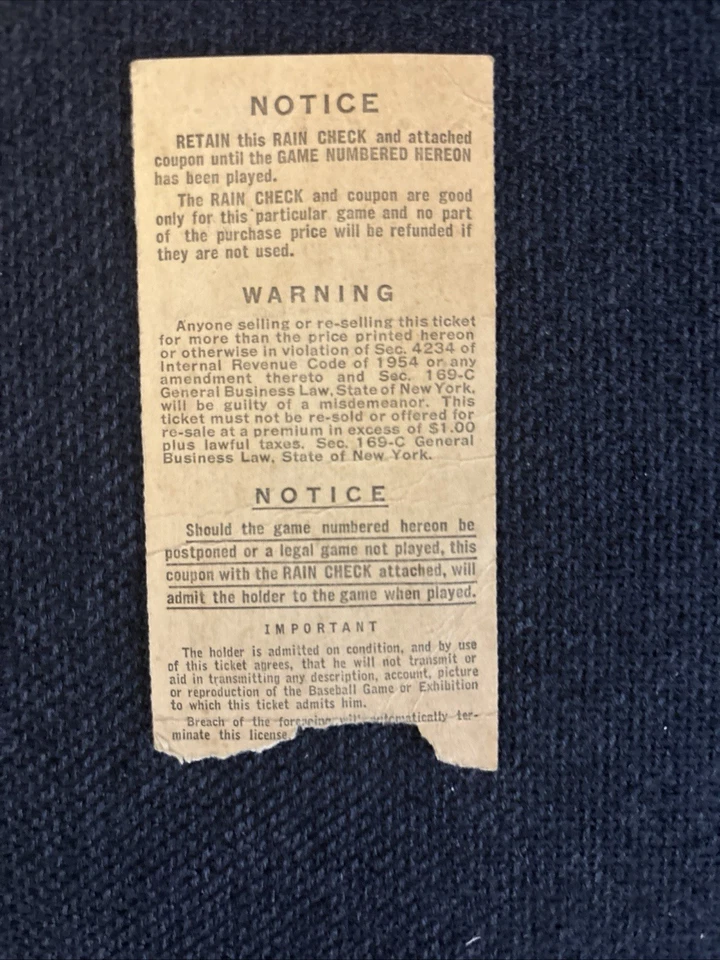 Boleto de la Serie Mundial 1954 juego #2 Willie Mays New York Giants Jugador Más Valioso de la Corte Foto 2 de 2