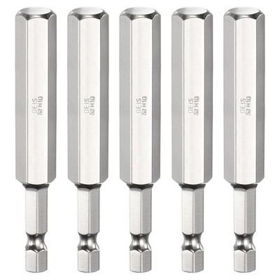 5pcs H10 Hex Screwdriver Bit 10mm Flat Tip 1/4'' Shank 75mm Long Chrome Plated