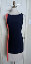 Lauren Ralph Lauren Dress Sz 4 Navy Salmon Cream Colorblock Sheath Dress