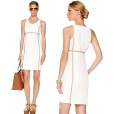 Michael Kors Lace Sheath Dress 4 Ivory Tan Trim Sleeveless Old Money Elegant