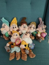 Disney Store Snow White  Seven Dwarfs Plush Dolls Vintage Set 7 Dwarves Doc