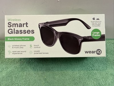 New WeariQ Wireless Smart Glasses Bluetooth, Black Polarized Lenses, Large Frame
