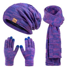 Beanie Hat Scarf Touchscreen Gloves Set for Men and Women, Fleece Lined Warm ...