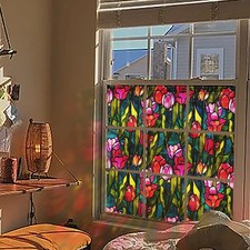 Original Hand-Drawn Faux Stained Glass Window Film, Double-Sided Static Cling...