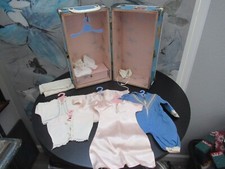 VINTAGE METAL DOLL CASE TRUNK WITH CLOTHING AND HANGERS