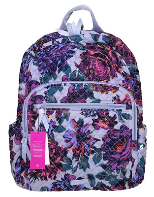 Vera Bradley Women's Cotton Campus Backpack Neon Blooms Floral School Bag Travel