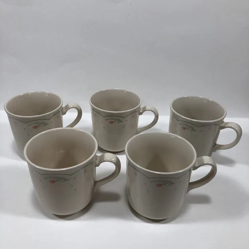 Vintage Lot of 5 Corning Ware Tea Coffee Cups Calico Rose Pattern Microwavable