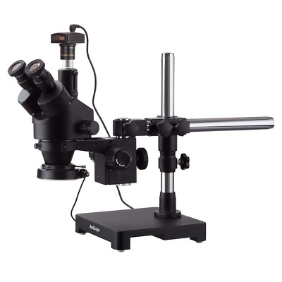 AmScope 3.5X-45X Trinocular Stereo Zoom Microscope + Boom + LED + 5MP Camera
