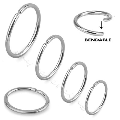 2x 20G 18G 16G 14G Surgical Steel Seamless Nose Hoop Ring Earring Tragus  Septum - Main Image