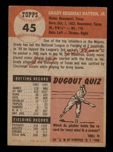 1953 Topps #45 Grady Hatton VG-EX+ - Picture 2 of 2