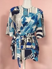 LOUIS FERAUD 8 10 Rare Fun Blue With Sash Women's Designer Vintage Blouse Top
