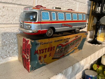Antique Yonezawa Japan Tin Battery Op Trailways Mystery Bus in
