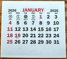 TEAR OFF 2026 CALENDAR MINI 1-3/4" x 1-1/2" CARD ADVERTISEMENT OFFICE SCHOOL