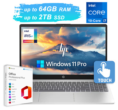 2024 HP Laptop Computer 15.6'' Touch, 10-Core Intel i7, Upto 64GB RAM 2TB SSD Pro