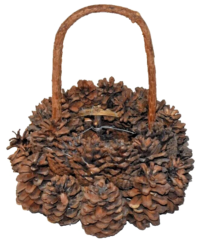 Vintage rustikal Volkskunst Tannenzapfen Korb Winter Weihnachten Erntedank Urlaub - Bild 4 von 4