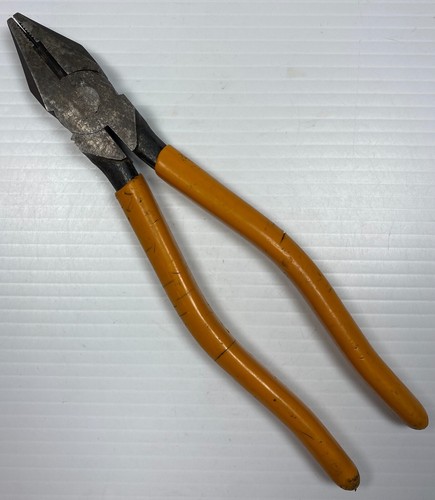 Vintage Unbranded 9" Long Lineman's Pliers with Orange Grips Made in Japan Tool - Picture 3 of 14