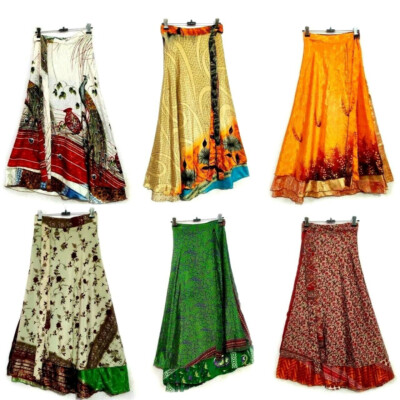 Wholesale Lot Vintage Silk Sari Wrap Skirts Recycled Magic Bohemian Multicolor