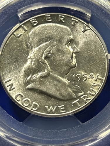 1954Franklin Half Dollar 50c NGC AU 58 Reverse Struck Through Mint Error - Picture 3 of 4