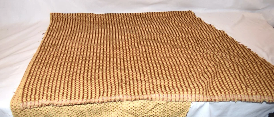 Vintage Red Beige Embroidered Woven Striped Thick Upholstery Fabric Remnant - Image 3 of 4