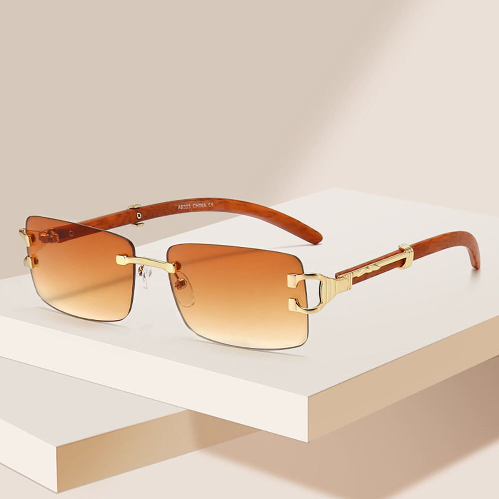 Fashion Wood Grain Rimless Square Sunglasses for Men Women  display picture 1
