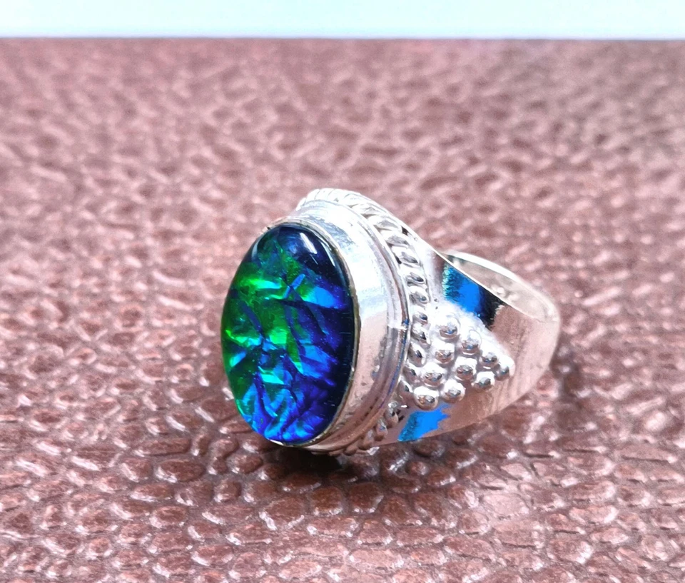 Anillo de ammolita suelto de 22,75 quilates extraído - soplado forma ovalada talla EE. UU. 6,5 OMH Foto 2 de 4