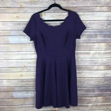 Fashion To Figure Dress Womens 0 XL Purple Knit Fit and Flare Scalloped Neck