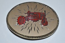 Vintage 1970s IH International Harvester Farmall Tractor Enameled Belt Buckle