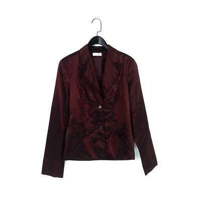 Comma Red Black Button Up Collared Metallic Acetate Blazer Jacket - Size 10