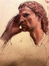 GROSSE KREIDEZEICHNUNG ZEICHNUNG AUF PAPIER PORTRAIT MANN 42x59cm STUDIE