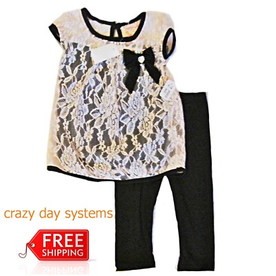 New Colette Lilly Lace Top Pants Set Size 4T Toddler Girls NWT Beige and Black