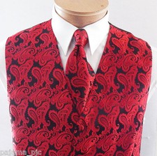 BLACK / RED XS - 6XL Paisley Tuxedo Dress Vest Waistcoat  Neck tie wedding 20-K