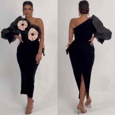 Jersey Flower Party Sheath One-shoulder Bespoke Occasion Gown Midi Dresses