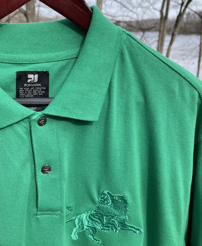 Camisa Polo de Golf P J Mark Bordada León y #9 Verde Mezcla de Algodón Preppy Hombres 2XL Foto 2 de 4