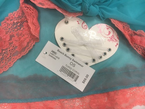 Beach Bunny Swimwear Lady Lace Sarong 1 Size Turquoise Coral NEW 100%Poly amid - Picture 2 of 7